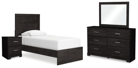 Belachime Twin Panel Bed with Mirrored Dresser and 2 Nightstands in Charcoal from Ashley - Luna Furniture