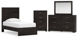 Belachime Twin Panel Bed with Mirrored Dresser and Chest in Charcoal from Ashley - Luna Furniture
