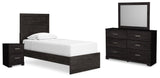 Belachime Twin Panel Bed with Mirrored Dresser and Nightstand in Charcoal from Ashley - Luna Furniture