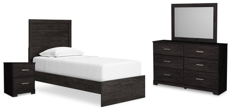 Belachime Twin Panel Bed with Mirrored Dresser and Nightstand in Charcoal from Ashley - Luna Furniture