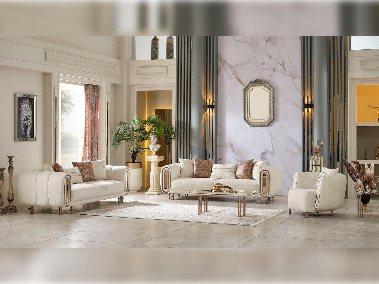 Bella 3-pieces (Sofa & Loveseat & Chair) Livingroom Set in Cream from Furnia - Luna Furniture