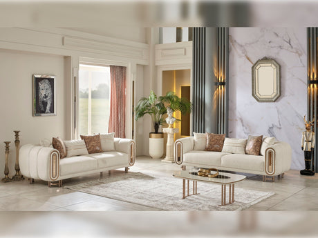 Bella Stationary Sofa in Cream from Furnia - Luna Furniture