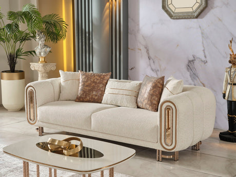 Bella Stationary Sofa in Cream from Furnia - Luna Furniture