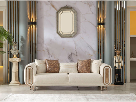 Bella Stationary Sofa in Cream from Furnia - Luna Furniture