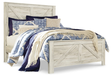 Bellaby Queen Crossbuck Panel Bed with 2 Nightstands in Whitewash from Ashley - Luna Furniture