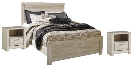 Bellaby Queen Panel Bed with 2 Nightstands in Whitewash from Ashley - Luna Furniture