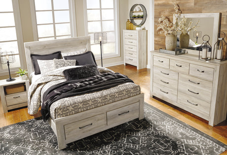 Bellaby Queen Panel Bed with 2 Nightstands in Whitewash from Ashley - Luna Furniture