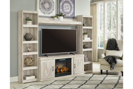Bellaby Whitewash 4-Piece Entertainment Center with Electric Fireplace from Ashley - Luna Furniture