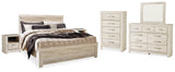 Bellaby Whitewash King Panel Bed, Dresser, Mirror, Chest and 2 Nightstands from Ashley - Luna Furniture