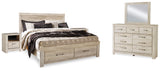 Bellaby Whitewash King Panel Storage Bed, Dresser, Mirror and 2 Nightstands from Ashley Furniture - Luna Furniture