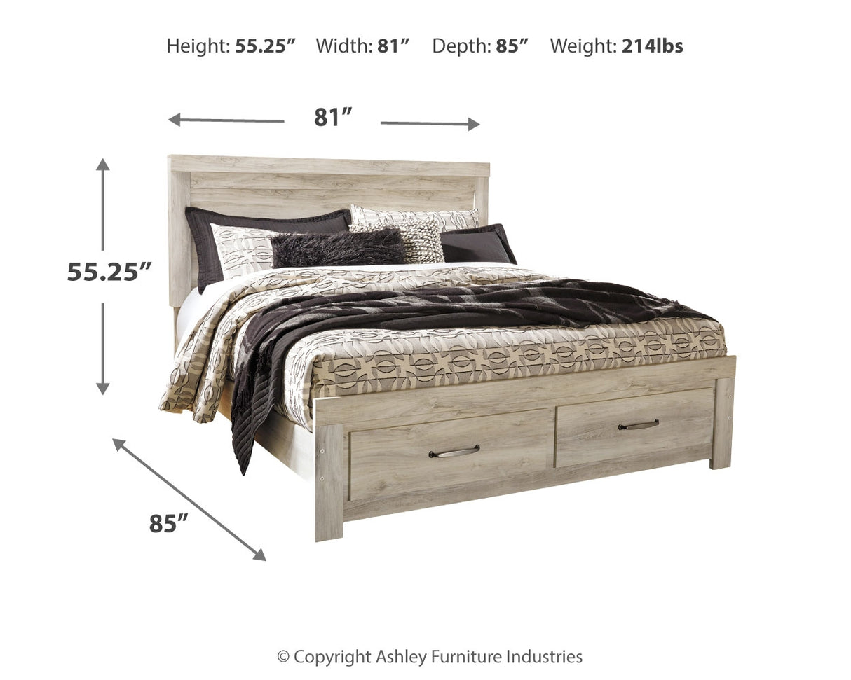 Bellaby Whitewash King Panel Storage Bed, Dresser, Mirror and 2 Nightstands from Ashley Furniture - Luna Furniture