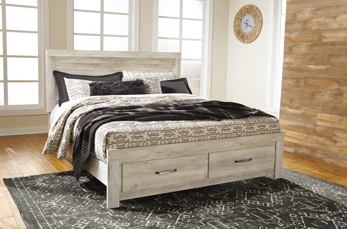 Bellaby Whitewash King Panel Storage Bed, Dresser, Mirror and 2 Nightstands from Ashley Furniture - Luna Furniture