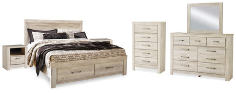 Bellaby Whitewash King Storage Bed, Dresser, Mirror, Chest and 2 Nightstands from Ashley - Luna Furniture