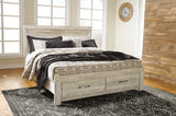 Bellaby Whitewash King Storage Bed, Dresser, Mirror, Chest and 2 Nightstands from Ashley Furniture - Luna Furniture