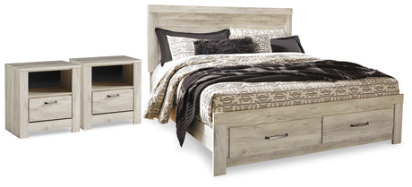 Bellaby Whitewash King Storage Bed and 2 Nightstands from Ashley - Luna Furniture