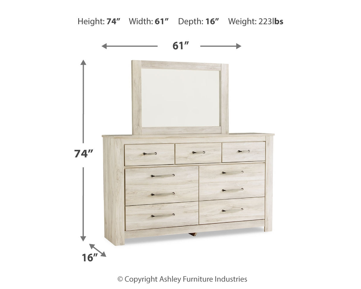 Bellaby Whitewash Queen Panel Bed, Dresser, Mirror, Chest and 2 Nightstands from Ashley - Luna Furniture