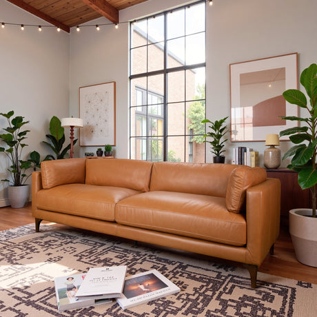 Bellrose Brown Mid-Century Modern Genuine Leather Sofa from Midinmod - Luna Furniture