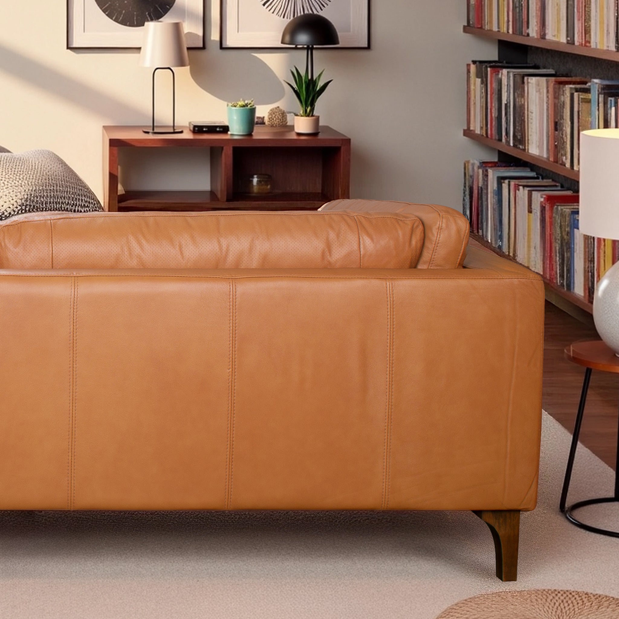 Bellrose Brown Mid-Century Modern Genuine Leather Sofa – Luna