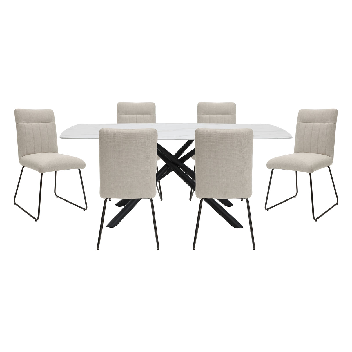 Benito Beige/Black/Marble Print Glass-Top 7-Piece Dining Set from Homelegance - Luna Furniture