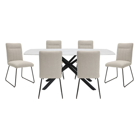 Benito Beige/Black/Marble Print Glass-Top 7-Piece Dining Set from Homelegance - Luna Furniture