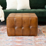 Benjiro Tan Leather Square Ottoman from Midinmod - Luna Furniture
