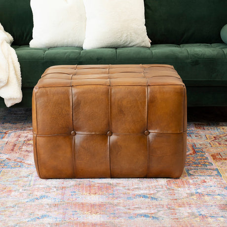 Benjiro Tan Leather Square Ottoman from Midinmod - Luna Furniture