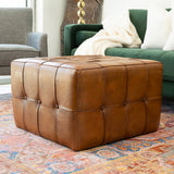 Benjiro Tan Leather Square Ottoman from Midinmod - Luna Furniture