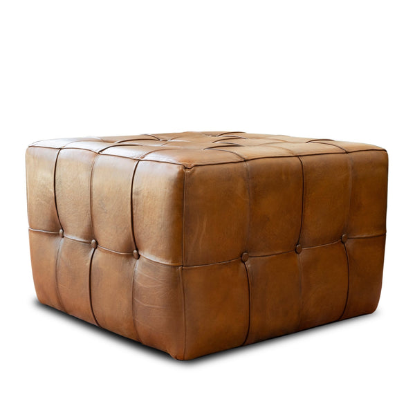 Benjiro Tan Leather Square Ottoman