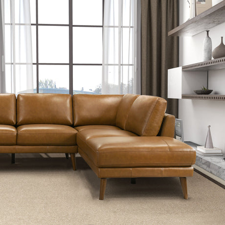 Benson Tan Leather Sectional Sofa Right Facing Chaise from Ashcroft Furniture - Luna Furniture