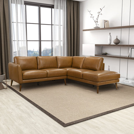 Benson Tan Leather Sectional Sofa Right Facing Chaise from Ashcroft Furniture - Luna Furniture
