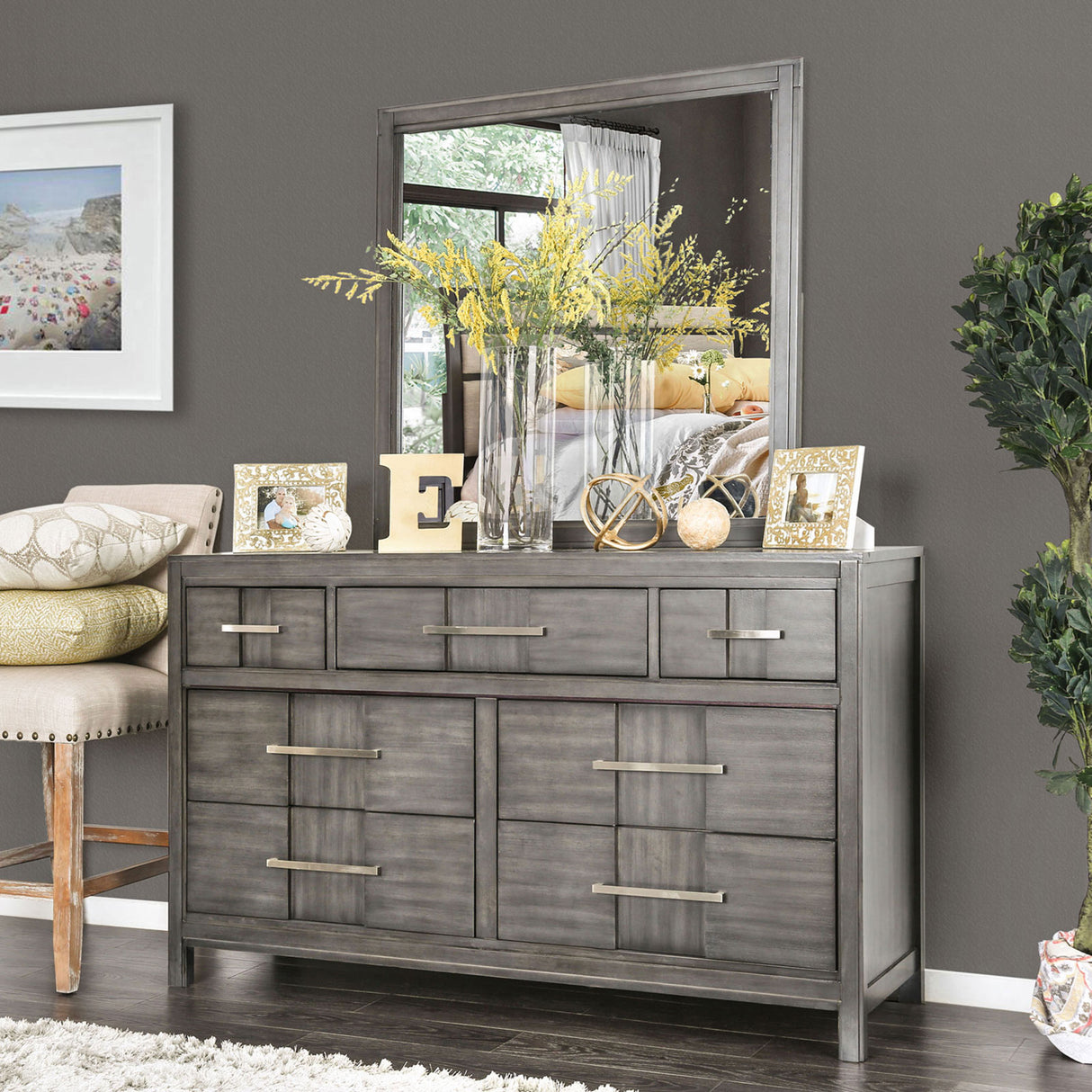 Berenice Gray Mirror (Mirror Only) from Furniture of America - Luna Furniture