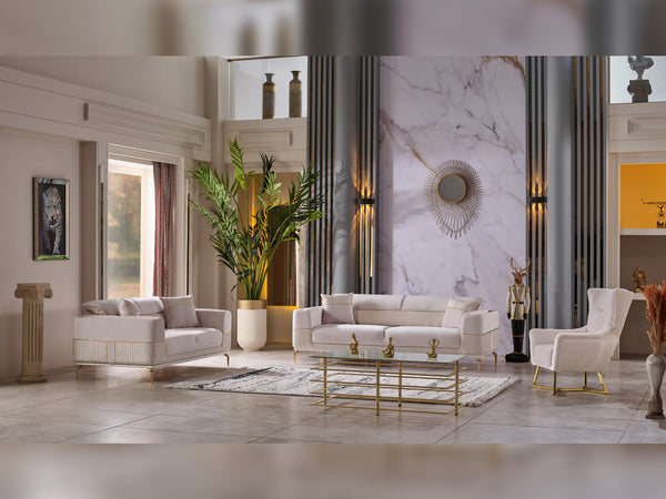 Berlin 3-pieces (Sofa & Loveseat & Chair)Livingroom Set in Beige