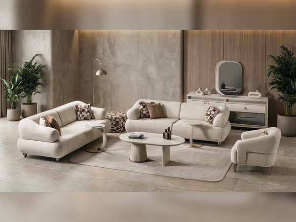 Bern 3-pieces (Sofa & Loveseat & Chair) Livingroom Set in Cream