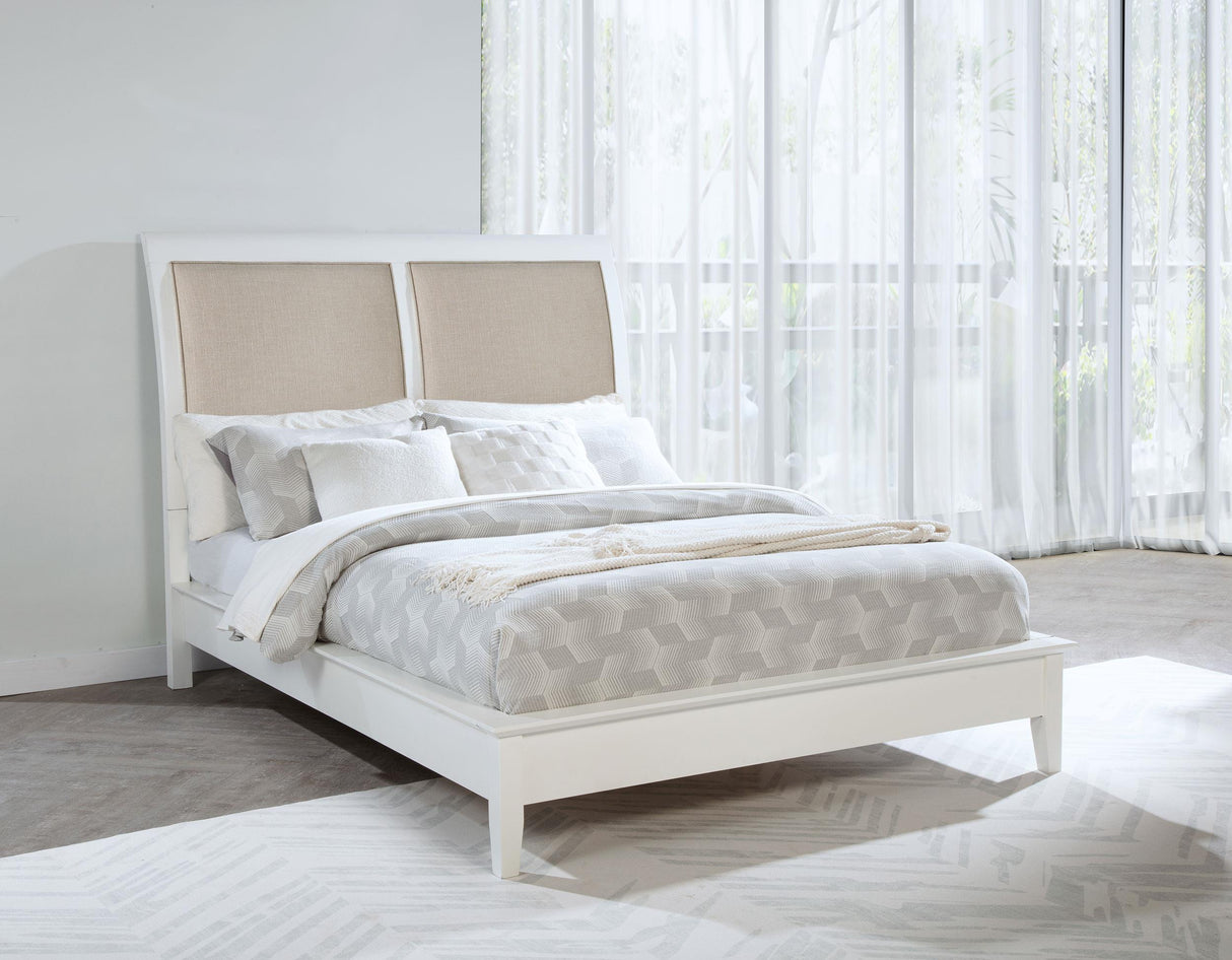 Bexhill White 56-inch Upholstered Eastern King Panel Bed from Coaster - Luna Furniture
