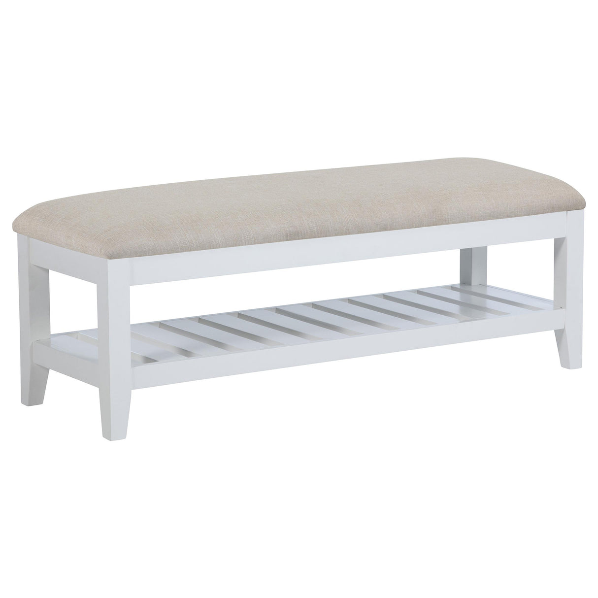 Bexhill White Upholstered Bench with Shelf from Coaster - Luna Furniture