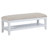 Bexhill White Upholstered Bench with Shelf from Coaster - Luna Furniture