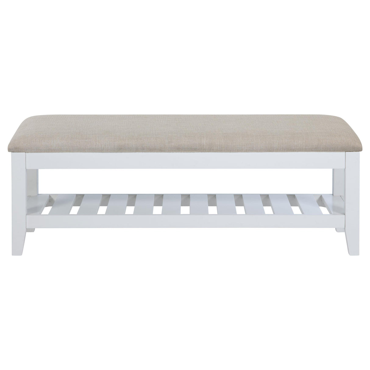 Bexhill White Upholstered Bench with Shelf from Coaster - Luna Furniture