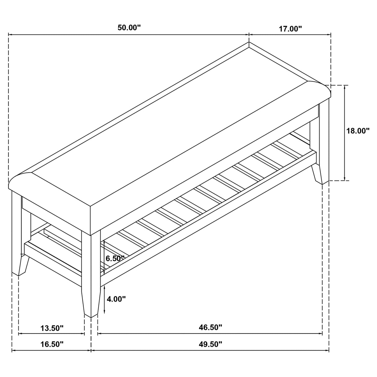 Bexhill White Upholstered Bench with Shelf from Coaster - Luna Furniture