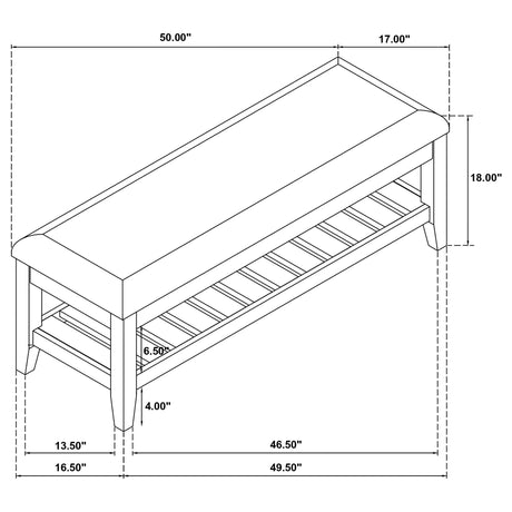 Bexhill White Upholstered Bench with Shelf from Coaster - Luna Furniture