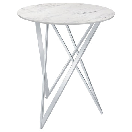 Bexter White and Chrome Faux Marble Round Top Bar Table from Coaster - Luna Furniture