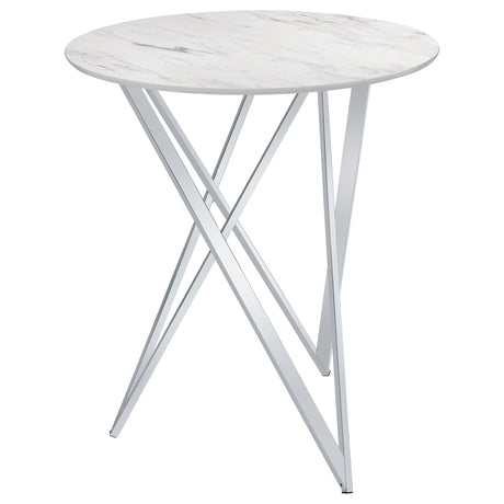 Bexter White and Chrome Faux Marble Round Top Bar Table from Coaster - Luna Furniture