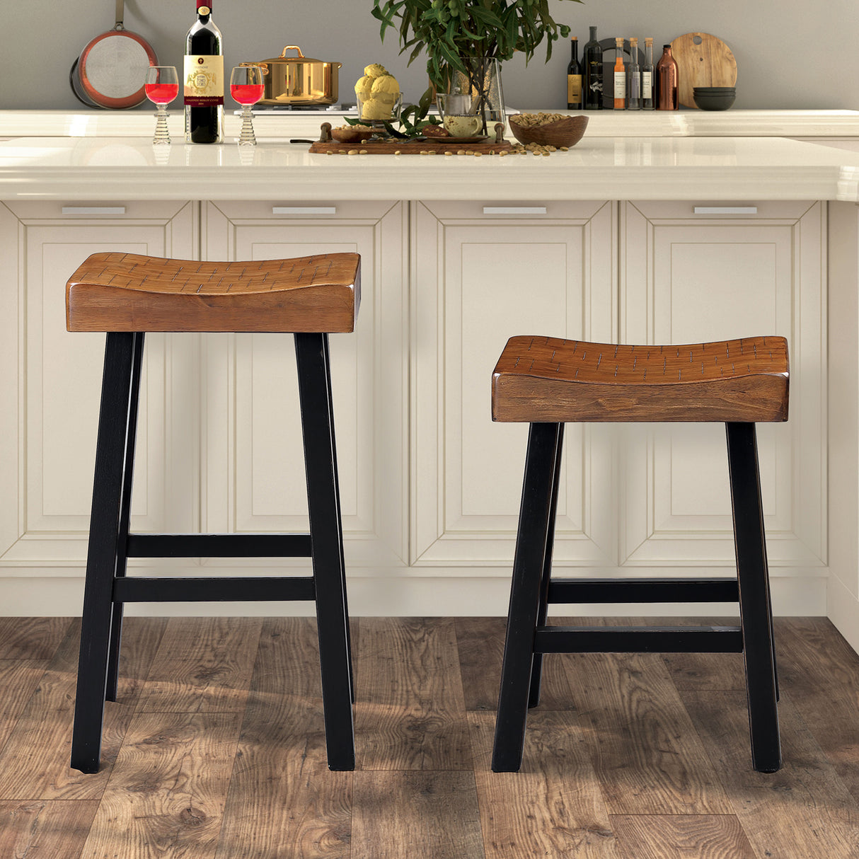 Biasca Oak/Black 29" Stool from Furniture of America - Luna Furniture