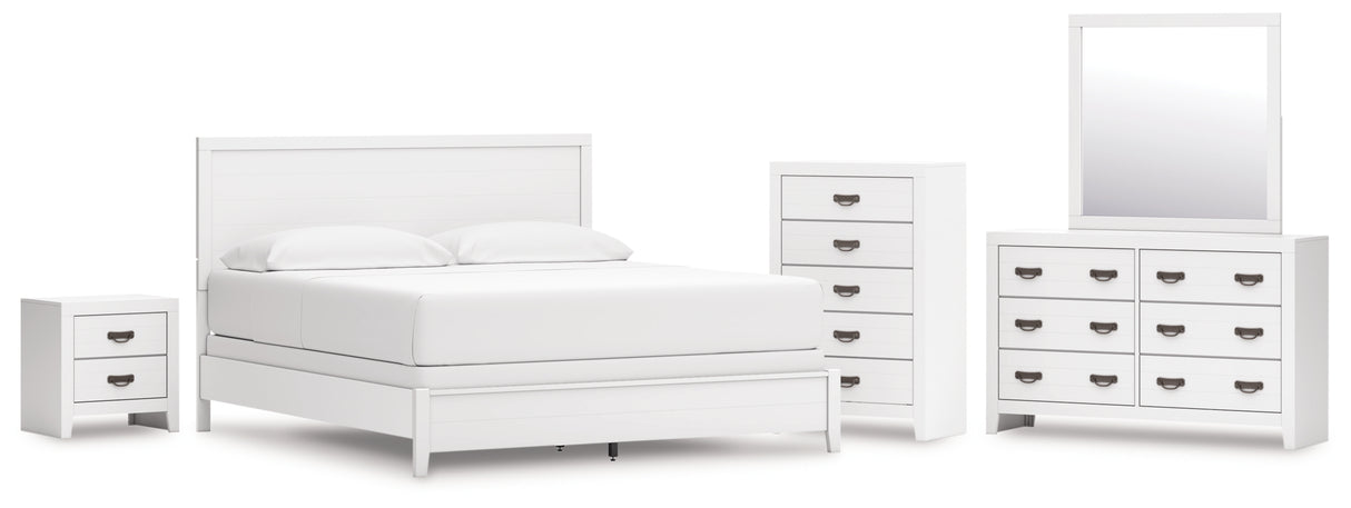 Binterglen California King Panel Bed with Mirrored Dresser, Chest and Nightstand in White from Ashley - Luna Furniture