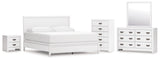 Binterglen California King Panel Bed with Mirrored Dresser, Chest and Nightstand in White from Ashley - Luna Furniture