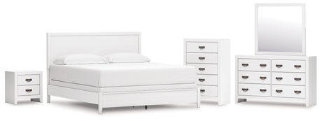 Binterglen California King Panel Bed with Mirrored Dresser, Chest and Nightstand in White from Ashley - Luna Furniture