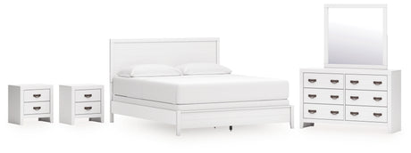 Binterglen California King Panel Bed with Mirrored Dresser and 2 Nightstands in White from Ashley - Luna Furniture