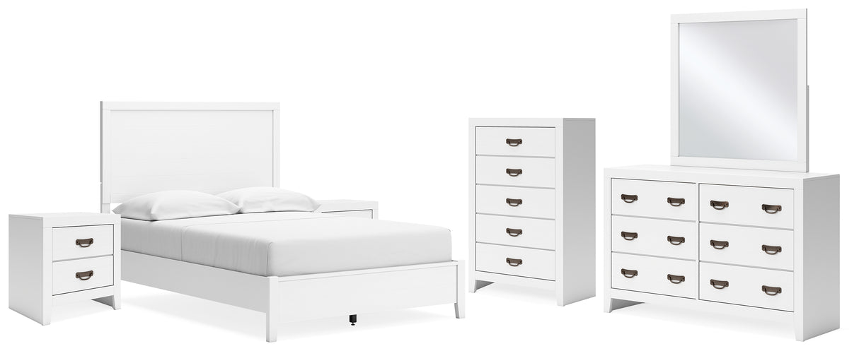 Binterglen Full Panel Bed with Mirrored Dresser, Chest and 2 Nightstands in White from Ashley - Luna Furniture