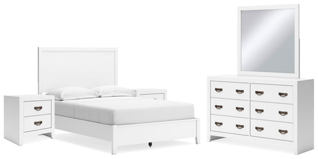 Binterglen Full Panel Bed with Mirrored Dresser and 2 Nightstands in White from Ashley - Luna Furniture