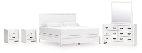 Binterglen King Panel Bed with Mirrored Dresser and 2 Nightstands in White from Ashley - Luna Furniture