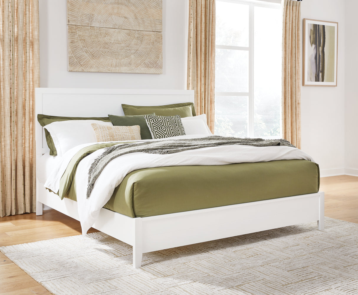Binterglen King Panel Bed with Mirrored Dresser and Chest in White from Ashley - Luna Furniture